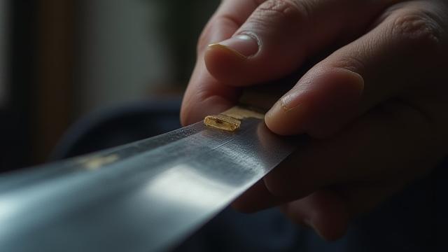 伝統的な日本刀の刃を研磨している職人